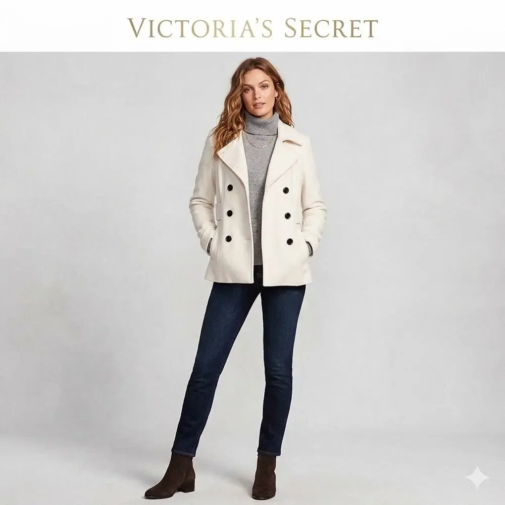 Victoria's Secret Winter White Double-Breasted Wool Peacoat